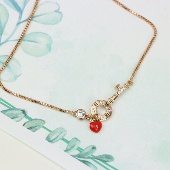 Rose Gold Key and Heart Charm Adjustable A-Bracelet for Women, XPAB0695 - Picture 5 of 12